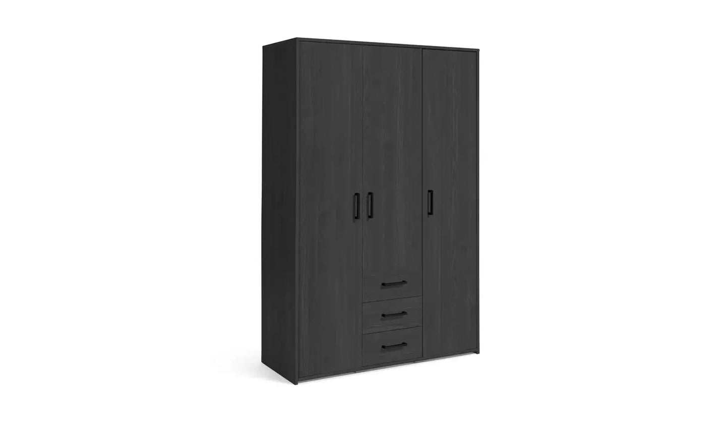Oslo 3 Door 3 Drawer Wardrobe - Black Oak Effect